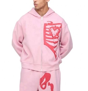 Ensemble de survêtement personnalisé avec broderie appliquée, effet vieilli, strass, fermeture éclair, délavage acide, style vintage, en molleton pour homme, streetwear - Product Image 3