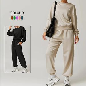 ชุดออกกำลังกายแขนยาว2ชิ้นสำหรับผู้หญิงชุดออกกำลังกายในเลานจ์เสื้อแขนยาวออกแบบได้ตามต้องการสำหรับฤดูใบไม้ร่วงฤดูหนาว - Product Image 1