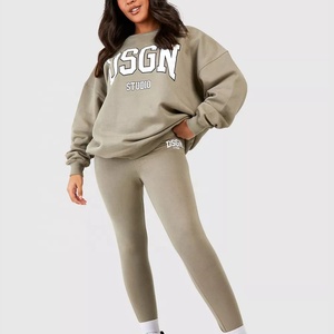 Conjunto de pantalones de chándal con capucha de dos piezas para mujer, chándales deportivos de gran tamaño de Color sólido, tallas personalizadas para correr - Product Image 4