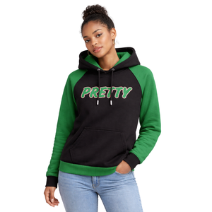 Sudadera Negra con Mangas Raglán para Mujer, Estilo Universitario, Color Rosa y Verde, Ropa de Hermandad Griega - Product Image 5