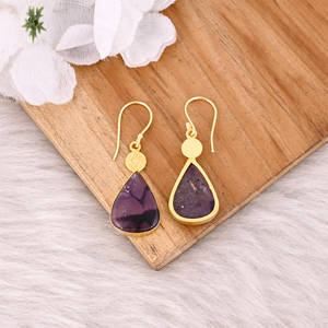 Jaune or plaqué laiton fait à la main Boho Designer étoile améthyste pierres précieuses balancent boucle d'oreille bijoux mode boucles d'oreilles cadeau pour les femmes - Product Image 4