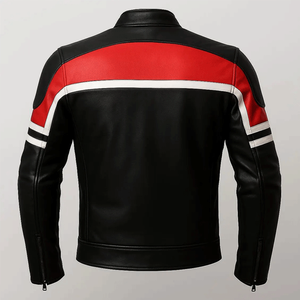Veste de moto en cuir véritable pour hommes avec panneaux rouges et blancs Veste de moto de course en cuir blindé CE pour hommes - Product Image 4