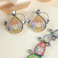 Conjunto de Joyería Artística Hastakala Ganesha Pichwai en Plata 92.5, Collar y Aretes Pintados a Mano, Joyería Religiosa, Cultural y Coleccionable