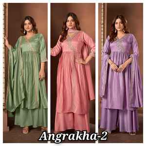 Salwar Kameez para Mujer de Dhwaja Export con Bordado Intenso en Chinon, para Fiestas/Bodas, Corte Regular - Product Image 4