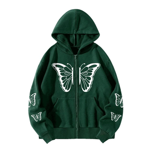 Sudadera con capucha para hombre, informal, holgada, con estampado de mariposas, bordada, transpirable, de algodón y forro polar, de manga larga, para otoño. - Product Image 4