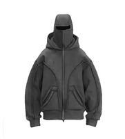 Sweat à capuche pour homme Gangster Logo personnalisé brodé Double capuche Double couche fermeture éclair Full Zip Plus Size Balaclava Hoodie