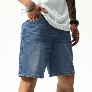 Haute qualité hommes été décontracté Denim Shorts solide bleu basique jambe droite ajustement tissu maigre et extensible - Product Image 6