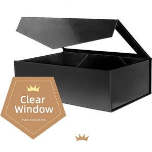 Grande boîte cadeau transparente avec fenêtre, boîte cadeau noire de 13.5x9x4.1 pouces pour cadeau contenant un ruban, une carte, une boîte de proposition de garçon d'honneur - Product Image 3