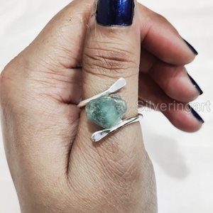 Anillo de Plata de Ley 925 con Piedra Natural de Apatita Azul en Bruto para Mujer, Joyería de Anillo Cruzado de Navidad - Product Image 2