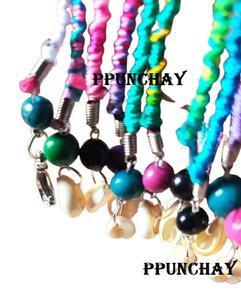 Écharpe fine en coquillages avec pampilles et clip d'extension, style ethnique andin Ppunchay du Pérou, 28 cm. Fait main coloré - Product Image 2