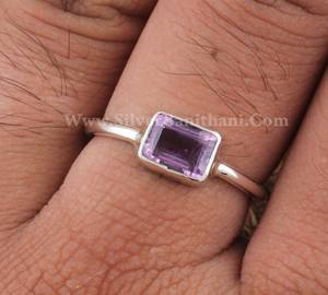 Anillo de Plata de Ley 925 con piedra preciosa amatista de corte cuadrado, joyería minimalista hecha a mano para mujer, idea de regalo - Product Image 4