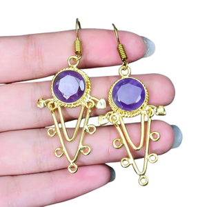 Pendientes giratorios de amatista con piedras preciosas hechas a mano de Plata de Ley 925 sólida para mujeres y niñas, pendientes de plata estampados 925, joyería - Product Image 1
