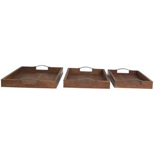 Ensemble de plateaux de rangement en bois massif de qualité supérieure avec poignées métalliques robustes, design empilable, bord surélevé pour table à manger, table basse, décoration intérieure - Product Image 4