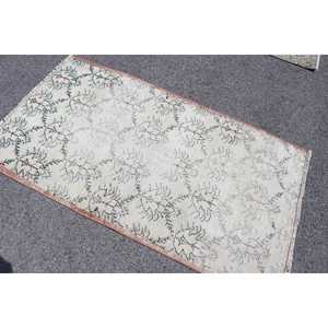 Tapis turc vintage 3,2 x 5,6 pieds, tapis d'appoint, tapis en laine à carreaux blancs et verts - Product Image 4