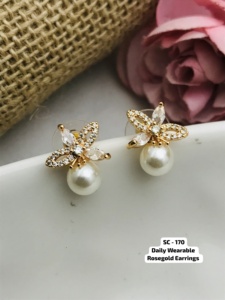 ชุดต่างหูสีโรสโกลด์พร้อมชุดต่างหูแฮนด์เมดดีไซน์รูปดอกไม้ - Product Image 2