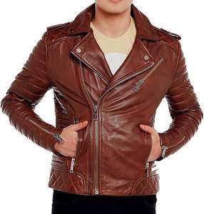 Chaqueta de Motociclista para Hombre - Chaqueta de Cuero de Cordero Estilo Rocker Retro para Invierno, Chaqueta Doble con Múltiples Bolsillos - Product Image 4