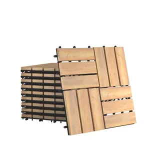 Costway Lot de 20 carreaux de terrasse en bois d'acacia à emboîtement 12x12 pouces, motif à carreaux moderne, revêtement de sol de jardin extérieur lisse et imperméable - Product Image 1