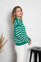 Pull en tricot doux et confortable à col polo rayé pour femmes, style européen et américain, décontracté, pour le bureau, automne et hiver, vente en gros