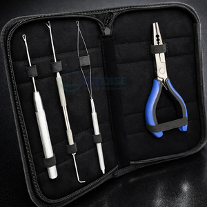 Kit d'outils professionnels pour extensions de cheveux 4 pièces : pinces de pose et de retrait, outil à boucle de 7 pouces, crochet de tirage, aiguille à crochet – Usage en salon - Product Image 4
