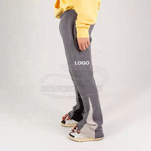 Pantalones acampanados informales para exteriores con logotipo personalizado para hombre, pantalones de chándal a rayas laterales negros, pretina elástica, retazos, rectos ligeros - Product Image 6