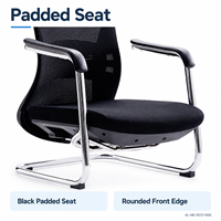 Chaise de bureau moderne noire en maille avec accoudoirs fixes, siège rembourré et base cantilever lumineuse pour salles de réunion et de réception