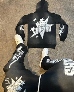 Survêtement imprimé bouffant personnalisé noir Streetwear Ensemble pantalons de survêtement et sweats à capuche Hip Hop 3d Puff Survêtement pour hommes - Product Image 2