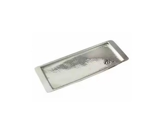 Plateau de service fini argent de bonne qualité avec poignée dorée à deux feuilles - Product Image 4