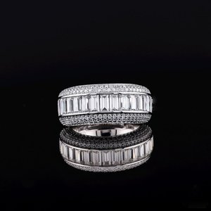 Luxury Moissanite Diamond Rhodium Plated 925 Sterling <b>Silver</b> Channel Setting Hip Hop <b>Statement</b> Unisex Wedding <b>Ring</b> - Product Image 3