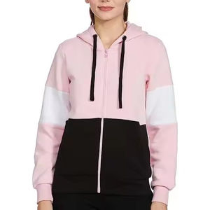 High Quality Winter Front Letter <b>Graphic</b> Color Block Drop Shoulder <b>Zip</b>-<b>Up</b> Sweatshirt Cotton Terry Women <b>Hoodie</b> - Product Image 1