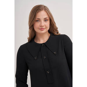 เสื้อคลุมสีดำลำลองพร้อมดีเทลปกเสื้อขนาดใหญ่ - Product Image 4