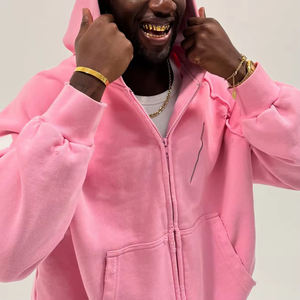 Sweat à capuche zippé surdimensionné pour homme, en coton lourd, imprimé, avec broderie et strass, effet délavé personnalisé - Product Image 2