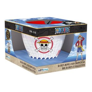 Bol à ramen en céramique One Piece 370 ml avec baguettes 22,5 cm, ensemble de vaisselle blanc et rouge - Product Image 2