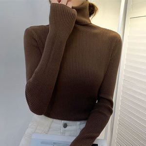 Pull fin à manches longues pour femme, pull extensible, pull tressé, pull décontracté à col roulé pour femme - Product Image 2