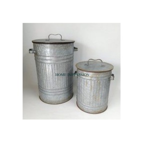 ชุดถังขยะทรงกลมชุบสังกะสี2ขนาดพร้อมชุดถังขยะแบบชนบทถังขยะสุดหรูจากอินเดีย - Product Image 1
