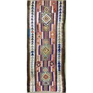 Un kilim Sanandaj vintage authentique, noué à la main, unique en son genre, 9'10 x 4'11 - Product Image 1