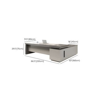 Bureau de direction moderne en forme de L, en bois durable, personnalisable, grand bureau d'angle gris pour cadre - Product Image 1
