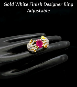 Bague de créateur finition or blanc réglable, parfaite pour les soirées, à porter au quotidien, design luxueux, qualité supérieure, couleurs magnifiques - Product Image 2