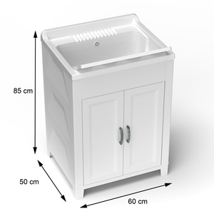 Évier utilitaire en résine PVC blanche écologique et facile à nettoyer Mongardi, L60x50x85cm, salle de bain, environnements humides, drainage - Product Image 2
