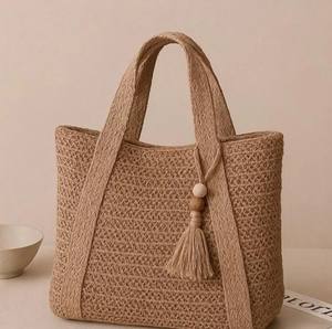 Woven <b>Straw</b> <b>Beach</b> Tote: <b>Large</b> Boho Summer <b>Bag</b> with Tassel - Product Image 4