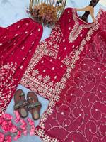 Presentamos la Nueva Colección Sharara: Conjunto de Top, Pantalón y Dupatta de Seda Jimmi Pura con Bordado Intenso, Completamente Cosido, Sin Arrugas, Listo para Usar