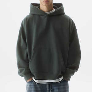 Fabricant sans ficelle personnalisé 100% coton vierge poids lourd sweat à capuche épaule tombante surdimensionné polyester polaire unisexe à capuche - Product Image 1