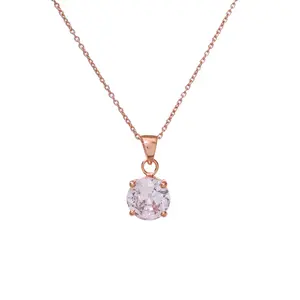 Collier pendentif solitaire rond tendance pour femmes en plaqué or rose - Product Image 1