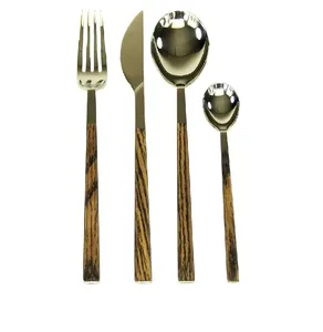 Ensemble de couverts de service en acier inoxydable à poignée marron avec un design élégant, parfait pour une utilisation de table au restaurant et à l'hôtel - Product Image 1