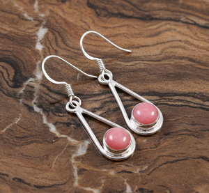 Boucles d'oreilles pendantes en argent sterling 925 plaqué or pour femmes avec pierres précieuses en rhodochrosite pour mariage, fête et cadeau - Product Image 3