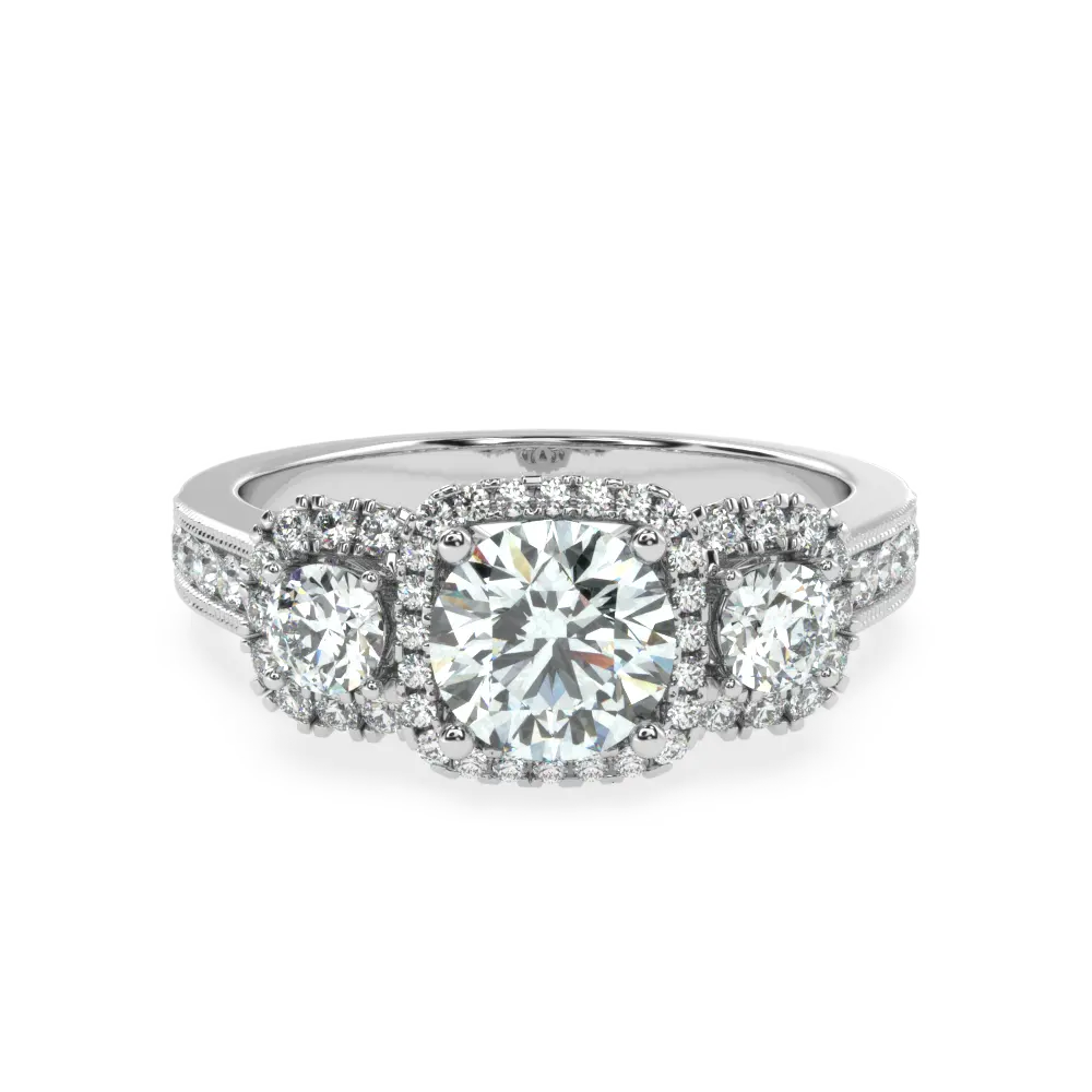 천연 다이아몬드 SI- H/I 14K 화이트 골드 다이아몬드 채널 하프 영원 3 스톤 사각 헤일로 다이아몬드 결혼 반지 선물