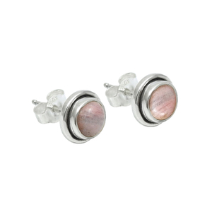 Precio al por mayor de alta calidad, Plata de Ley 925, piedras preciosas de Rodocrosita Natural, pendientes de tuerca de forma redonda, joyería hecha a mano de La India - Product Image 1