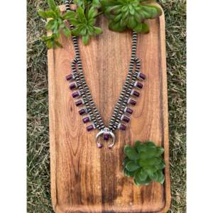 Purple Spiny Oyster <b>Shell</b> Sterling Silver Squash Blossom Necklace Flower Design Wedding Gift Chain - Product Image 1