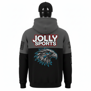 Sudadera con Capucha Premium de 320 g/m², Felpa de Algodón Suave, Diseño de Paneles en Dos Tonos Gris y Negro, Logotipo Bordado Personalizado, Sudadera Básica - Product Image 2