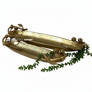 Bandejas de Aperitivos Ecológicas con Asa de Hoja y Acabado Pulido, Decorativas para Bodas y Fiestas, Tazones Largos de Metal Dorado para Restaurantes de Alta Cocina y Hoteles - Product Image 3