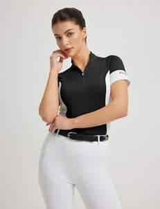 Camisas ecuestres de manga corta para mujer UPF50 + Camisas de equitación Transpirable Rider Tops Media cremallera - Product Image 3